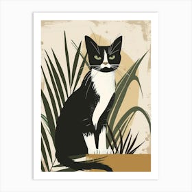 Cat With Palm Leaves Art Print