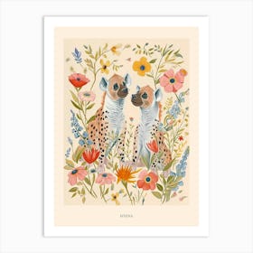 Folksy Floral Animal Drawing Hyena 3 Poster Art Print