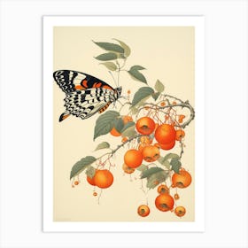 Butterfly With Fruit Japanese Style Painting 1 Art Print