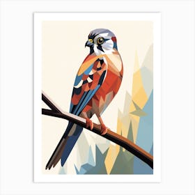 Colourful Geometric Bird American Kestrel 1 Art Print