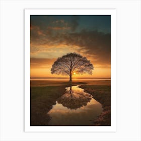 Lone Tree At Sunset Art Print