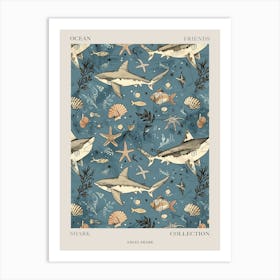 Pastel Angel Shark Watercolour Seascape Pattern 1 Poster Art Print