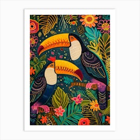 Kitsch Colourful Toucans 2 Art Print