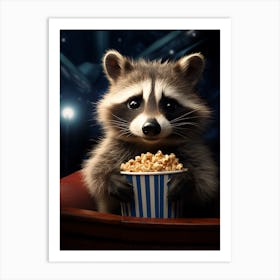 Cartoon Cozumel Raccoon Eating Popcorn At The Cinema 1 Art Print