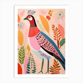 Pink Scandi Pheasant 4 Art Print