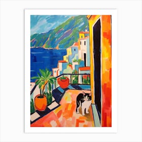 Painting Of A Cat In Amalfi Coast Italy 2 Art Print