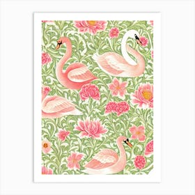 Swan William Morris Style Bird Art Print