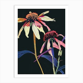 Neon Flowers On Black Coneflower 3 Art Print