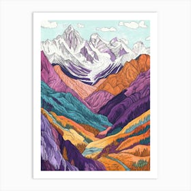 Colourful Mountain Illustration Poster Art Print 16 Art Print