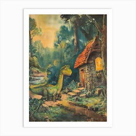 Cute Dinosaur Returning Home In The Trees Storybook Painting Art Print