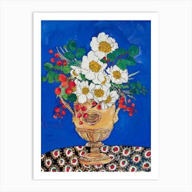 Wimbledon Trophy Painting With Yellow And White Poppy Flower And Berry Bouquet Art Print