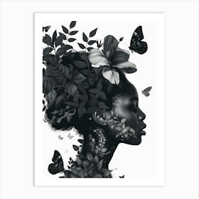 African Woman With Butterflies Art Print