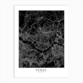 Seoul Black And White Map Art Print