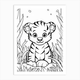 Line Art Jungle Animal White Tiger 3 Art Print