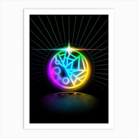 Neon Geometric Glyph in Candy Blue and Pink with Rainbow Sparkle on Black n.0161 Art Print