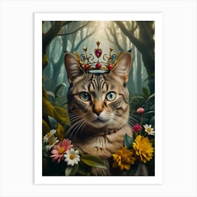 Cat In The Forest with crown Art Print