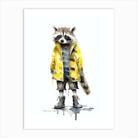 Raccoon In Yellow Coat Illustration 1 Art Print