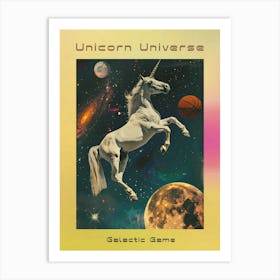 Unicorn In Space Playing Basketball Retro 3 Poster Art Print