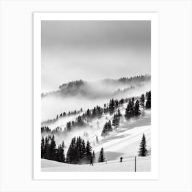 Chapelco, Argentina Black And White Skiing Poster Art Print