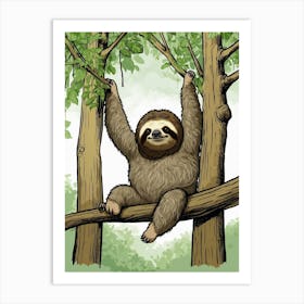 Sloth Hanging In Tree Art Print