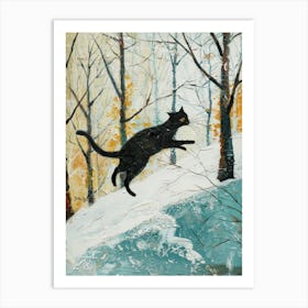 Black Cat In Snow Art Print