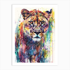Mountain Lion Colourful Watercolour 1 Art Print