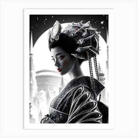 Geisha Black And White Creative Drawing Art Print