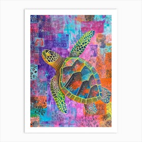Colourful Tile Sea Turtle Doodle Art Print