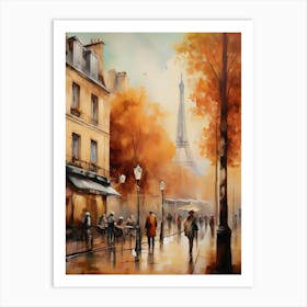 Paris city countryside, cafes, people, trees, old autumn oil paints. Faded colours.10 Art Print