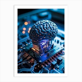 A Futuristic Ai Chip Represented By A Cybernetic Brain Pulsing With Life Adorned With Glowing Circu (3) Art Print