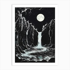 Waterfall In The Dark Art Print