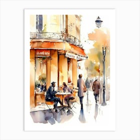 Watercolor Of A Cafe In Paris 4 Art Print