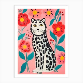 Leopard In Pink Flowers Art Print