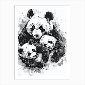 Giant Panda Family Sleeping Ink Illustration 1 Art Print