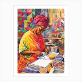Afro Cooking Pencil Drawing Patchwork 6 Art Print
