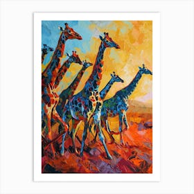 Herd Of Giraffe Running Through The Grass 3 Art Print