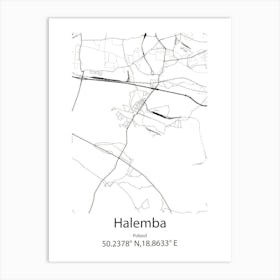 Halemba,Poland Minimalist Map Art Print