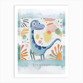 Cute Muted Pattern Dinosaur With Hair Poster Art Print