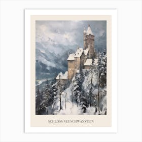 Vintage Winter Painting Poster Schloss Neuschwanstein Germany Art Print