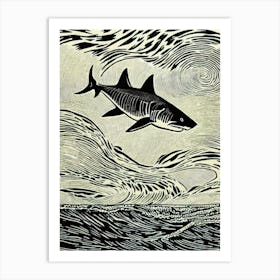 Great White Shark II Linocut Art Print