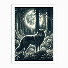 Lonely Wolf At Night 2 AI Art Print