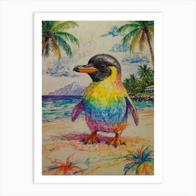 Penguin On The Beach 1 Art Print