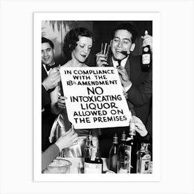 No Intoxicating Liquor Allowed, Prohibition, Bar Cart Decor, Vintage Black and White Old Photo Art Print