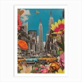 New York City   Floral Retro Collage Style 4 Art Print