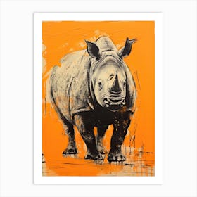 Rhino, Woodblock Animal  Drawing 2 Art Print