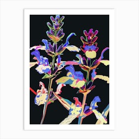 Neon Flowers On Black Lavender 3 Art Print