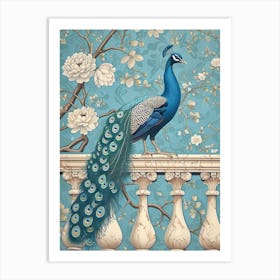 Floral Wallpaper Style Of A Peacock On The Balcony 1 Art Print