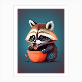 Cute Raccoon Eating A Snack Art Print