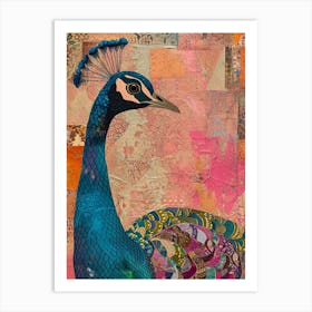 Kitsch Pink Peacock Collage Art Print
