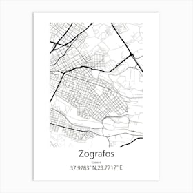 Zografos,Greece Minimalist Map Art Print